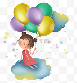 儿童节彩色气球和女孩