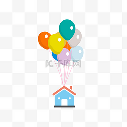 会飞的房子图片_可爱气球飞屋矢量图