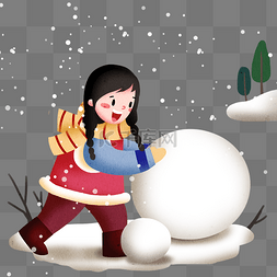 大寒插画图片_大寒滚雪球的小女孩