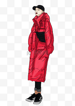 保暖衣服图片_冬季穿着红色棉服的女孩