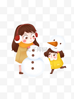 插画雪人图片_冬天一起堆雪人的小姐妹俩人物设