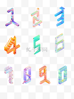 数字整套图片_2.5D风格渐变色数字装饰图案免扣