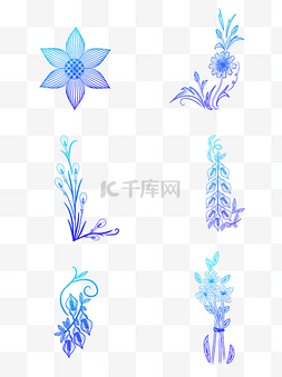 蓝色渐变花朵图片_花朵花束蓝色渐变装饰元素设计