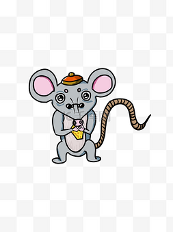 老鼠尾巴图片_手绘灰色老鼠插画可商用元素