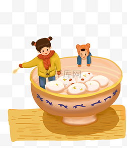 白色的汤圆图片图片_元宵节吃汤圆的小女孩