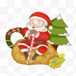 手绘红色圣诞树图片_圣诞老人和糖果插画