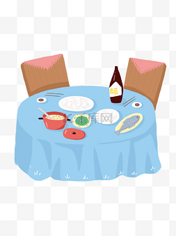 饭桌话题图片_手绘卡通餐桌和美味的食物可商用