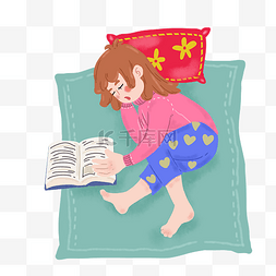 看书睡觉的小女孩