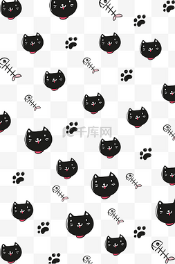 黑色的小猫底纹插画