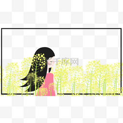 油菜花设计图片_卡通油菜花与女孩小清新边框