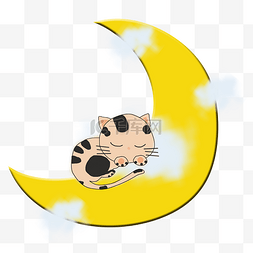 卡通小猫睡觉图片_世界睡眠日在月亮上睡觉的小猫