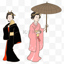 日本和风穿和服的女人插画免抠元