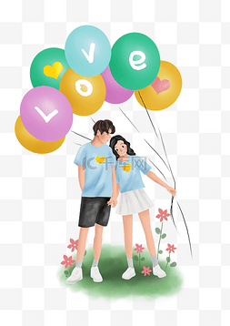绿色情人节气球和情侣