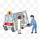 急救人员救护车卡通手绘插画
