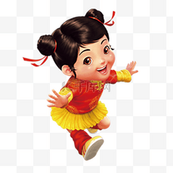 穿着传统中国汉服裙开怀大笑的小