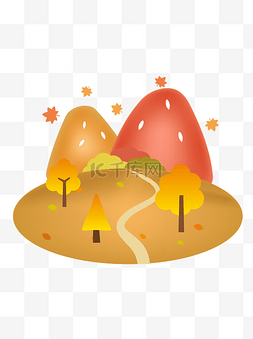 秋季山图片_手绘风格秋季场景元素