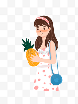 拿着菠萝的小清新女孩人物设计