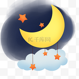 夜晚的小河图片_月亮免扣云朵黄色素材手绘