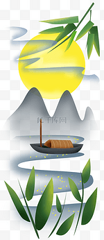 中秋节简单风月亮和船只