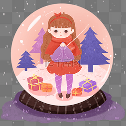圣诞快乐小清新图片_圣诞节卡通可爱水晶球女孩插画