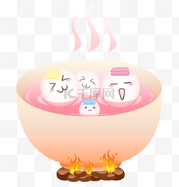 水豚泡澡图片_元宵节红黄暖色系汤圆浴插画一碗