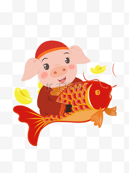 红色锦鲤图片_抱着鲤鱼的小猪
