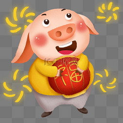 可爱卡通手绘猪年小猪抱福灯笼形