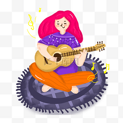弹吉他卡通女孩图片_卡通手绘弹吉他的女孩PSD源文件