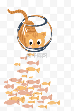 鱼缸图片_初夏暖色鱼缸里的猫咪免抠图