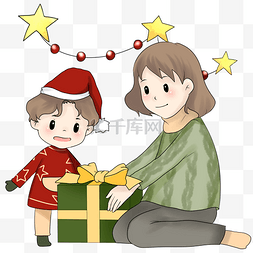 圣诞节人物和礼盒插画