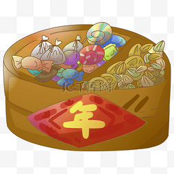 年货系列糖果盒手绘插画