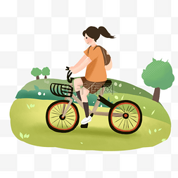 草原旅行图片_可爱少女春天郊外踩单车