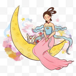 中秋节嫦娥兔子月饼卡通插画2