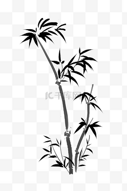 黑白植物手绘素材图片_黑白水墨竹子水彩手绘插画