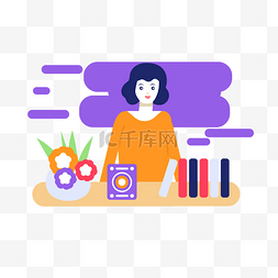 女孩书籍矢量图图片_卡通插画短发女孩