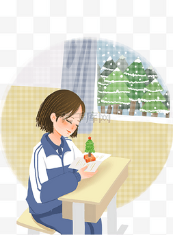 学生美女图片_圣诞节冷色冬季手绘卡通美女