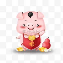 金猪新年图片_新年福猪报喜肚兜金猪牌手绘卡通
