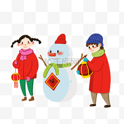 春节堆雪人图片_春节堆雪人的小女孩