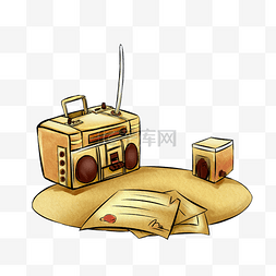 收音机复古图片_手绘卡通复古收音机