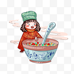 吃腊八粥图片_农历新年传统习俗腊八粥手绘插画