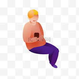 橙色的裤子图片_坐着玩手机的人免抠图