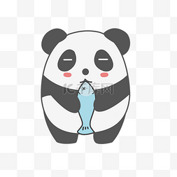 国宝图片_卡通抓着鱼的熊猫