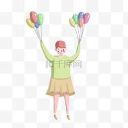 洋裙子图片_手拿气球的小女孩PNG