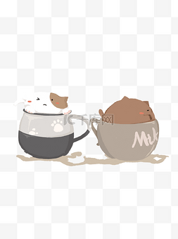 手绘茶杯卡通图片_小猫和茶杯手绘小清新可商用元素