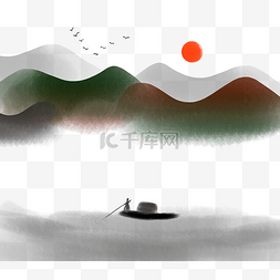 卡通手绘山水画图片_中国风山水画国画水墨画