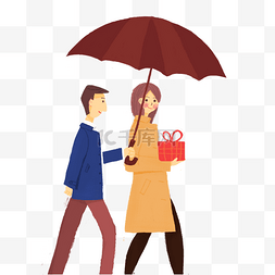 情侣卡通礼物图片_情人节打伞走在一起的情侣