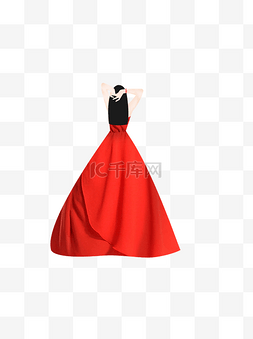 扁平化红衣女孩背影图案元素