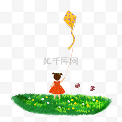 天空风筝图片_春天放风筝的小女孩