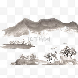 湖泊水墨图片_远山湖泊水墨画PNG免抠素材