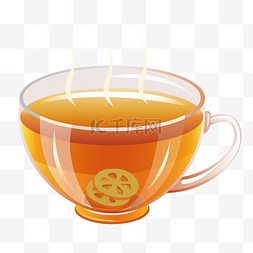 透明水杯茶图片_黄色的热柠檬茶插画